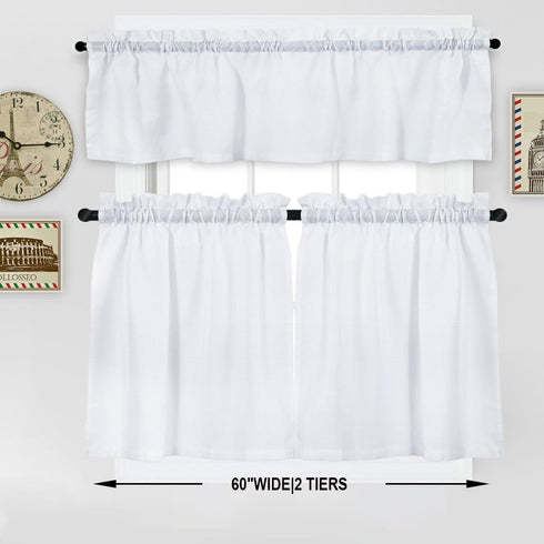 Curtain Valance, Waffle Weave Waterproof Window Valance for Bathroom, 60" x 15", White