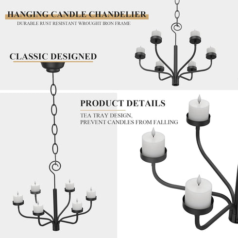 Set 6 smtyle Black Outdoor Chandelier for Gazebo of Tealight Candle Metal Wall Sconce for Hanging Decoration