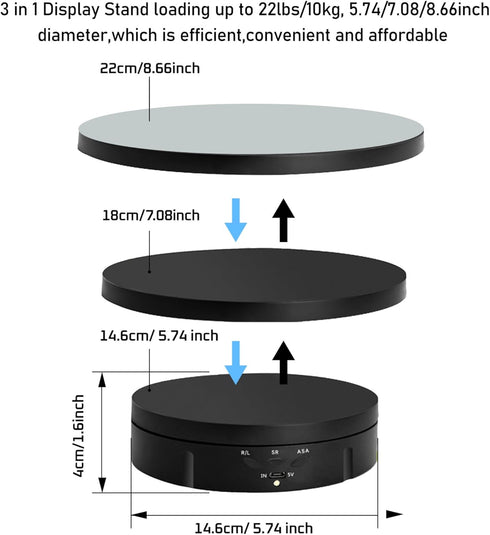 3 1 5.74/7.08/8.66 inch Cover22lbs 360 (Mirror/3 in1 JAYEGT in Rotating Display Stand with Replacement Mirror Load