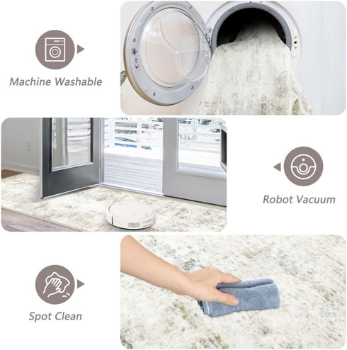 Capslpad Abstract Washable Runner Rug, 2x6 Light Beige Non-Slip for Hallway, Kitchen, Bedroom, Living Room