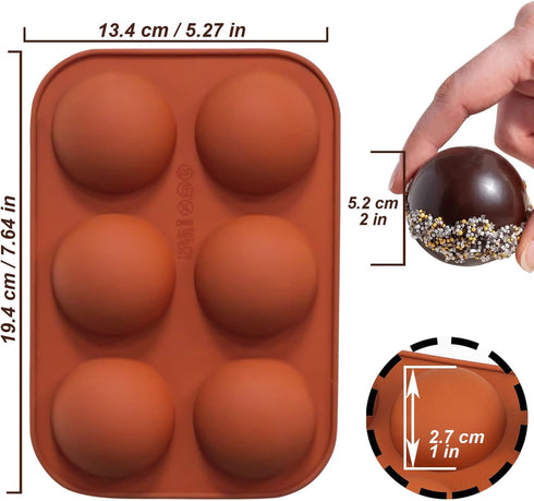 6 Holes Medium Semi Sphere Silicone Molds - 3 Packs Half Sphere Baking Molds for Chocolate, Cake, Jelly