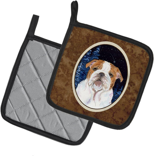 Caroline's Treasures SS8447PTHD Starry Night English Bulldog Pair of Heat Resistant Pot Holders for Cooking, 7 1/2 x 7