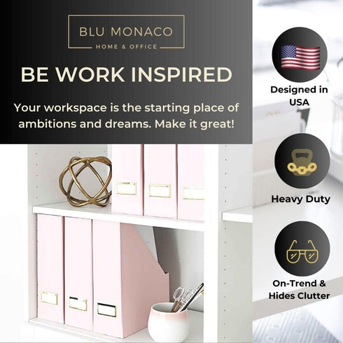 BLU MONACO Set of 6 Foldable Pink Cute Magazine Holders with Gold Label Holders - Stylish Storage for Desk, Shelves,