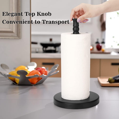 Countertop, (2LBS 6.7inch Black Paper Towel Holder Stainless Steel Heavy Weighted Base in Weight, and in Diameter)