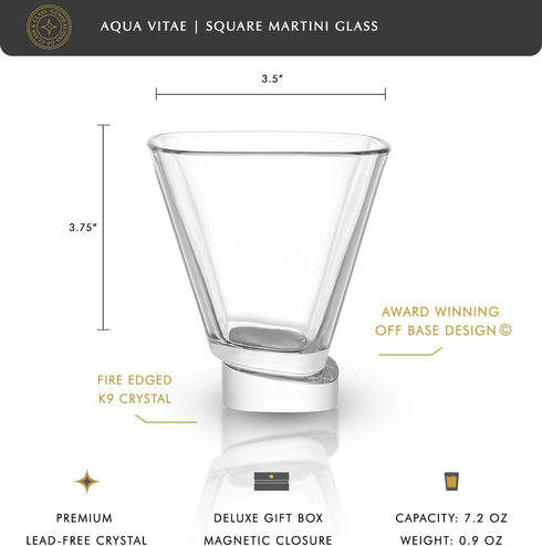 JoyJolt Aqua Vitae Martini Glass Set of 2, Crystal Glassware, Stemless Cocktail Glasses