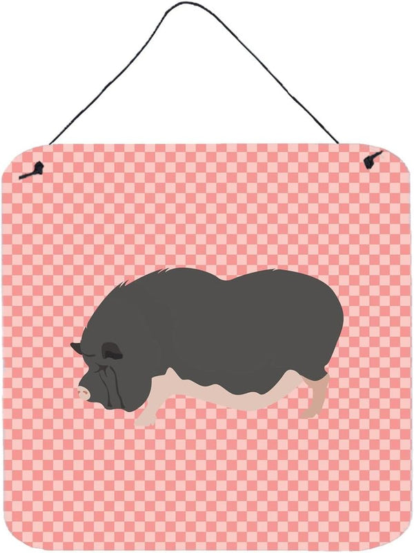 Caroline's Treasures BB7941DS66 Pink Check Vietnamese Pot-Bellied Pig Wall or Door Hanging Aluminum Metal Sign, 6x6