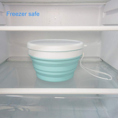 CARTINTS 950ml Collapsible Bowls - Silicone Food Storage Containers with Lids for Travel and Camping (Blue)