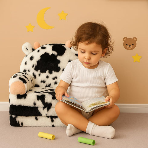 2-in-1 1-3Cow QIUODO Toddler Chair with Faux Rabbit Fur Foldable Kids Couch, Soft Sofa for Reading, Bedroom or Playroom