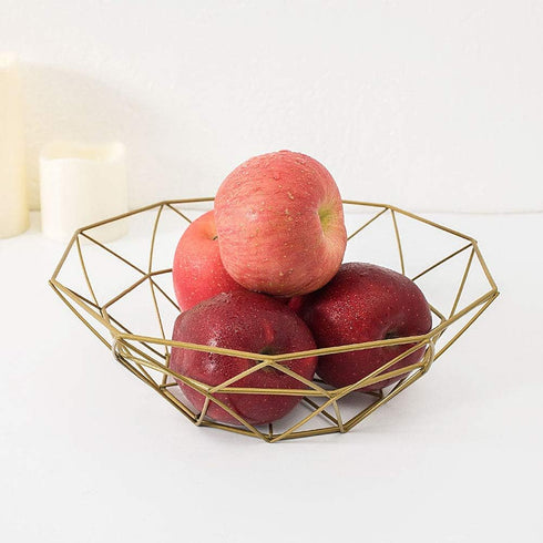 Geometric Metal Wire Fruit Bowl, Iron Arts Storage Basket for Kitchen Counter (Gold)