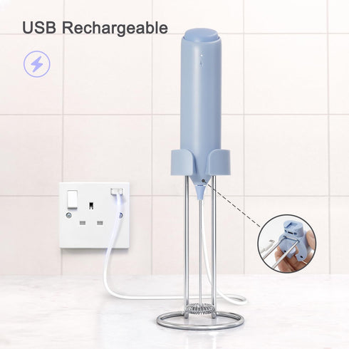 Powerful Electric Milk Frother Set, Rechargeable Drink Blender with Stand, Handheld Milk Frother for Coffee,