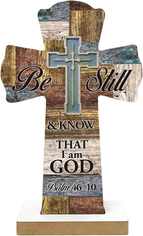 Qswo Wood Cross for Wall,Be Still and Know That I AM God Wooden