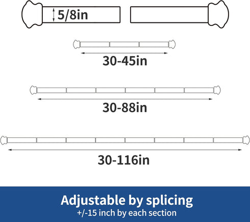 Standard Decorative Window Curtain Rods 30 to 45 Inch,5/8 Inch Diameter Small Curtain Rod Set, Heavy Duty Drapery Rods with Brackets-Black