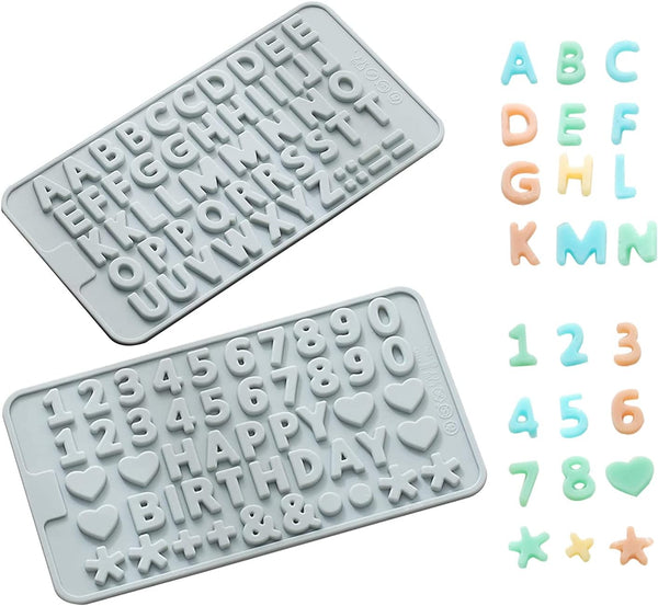 Verdental Silicone Letter and Number Candy Molds Set of 2 Non-stick Chocolate Molds for Happy Birthday Cake Decorations