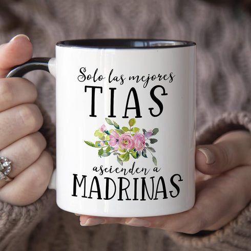 YouNique Designs Will You Be My Godmother Proposal Mug, 11 Ounces, Godmother Gifts from Godchild (Black Handle)