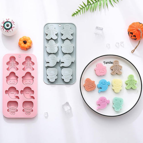 2 Pcs Halloween Silicone Molds, Skeleton Pumpkin Ghost Fondant Molds for Decorative Chocolate Baking