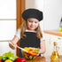 Kids Adjustable Cotton Apron and Chef Hat Set, Large Pocket Black Bibs for Cooking Baking Painting