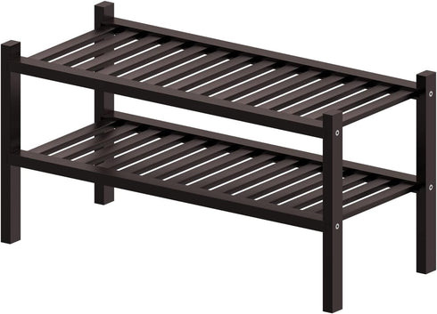 ROMGUAR CRAFT 2 Closet 27"x12"x14" Tier (Thick) Bamboo Shoe Rack for Free Standing Wood Shoe Shelf for Entryway Small