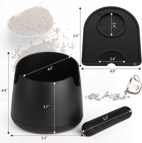 Knock Box Large Capacity Design, Espresso Knock Box Tamping Mat, Set of 2 with Removable Knock Bar