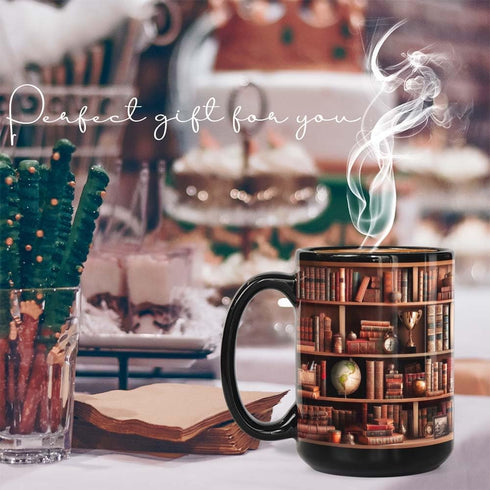 FALJIOK Novelty Library Bookshelf Coffee Mug Gifts for Book Lovers Readers Bookish Writer, Bookish Coffee Mug, Library