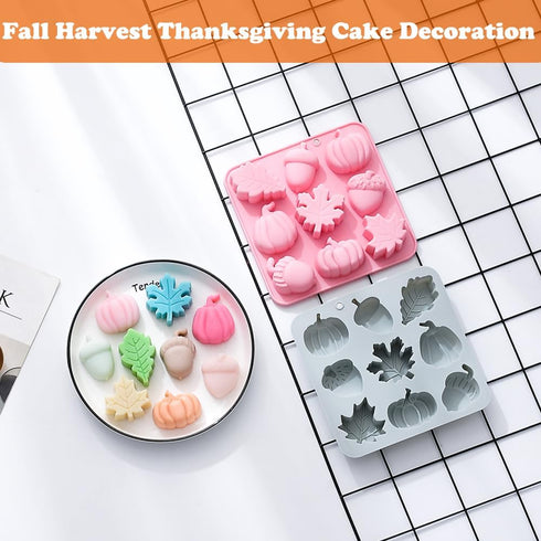 OURASHERO 2 Pack Fall Harvest Thanksgiving Chocolate Molds, Autumn Pumpkin, Acorn, Maple Leaves Silicone Baking Mold