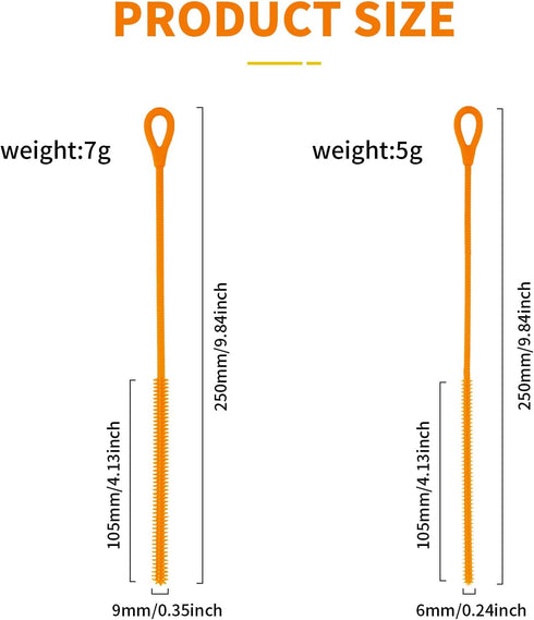 Cabipeove 2Pcs 9.84in 9mm&6mm Silicone Straw Cleaner Brush, Reusable Straw Cleaner with Bendable Steel Core, Extra Long