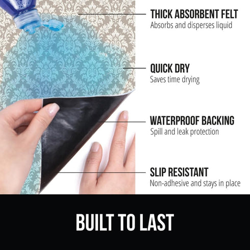 GORILLA GRIP LeakGuard Non-Adhesive Under Sink Mat, 24x40, Waterproof Quick Dry Shelf Liner, Damask Taupe Cream