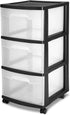 CNEIESD Transparent 3-Drawer Storage Cart Multi-Functional, Portable Home Organization, Black
