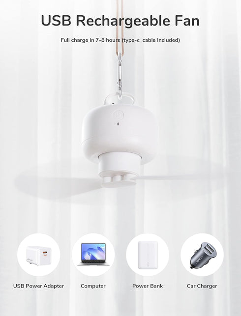 JISULIFE Portable Camping Fan, 8000mAh Battery Operated with Remote Control, 4 Speeds, Detachable Blades, White