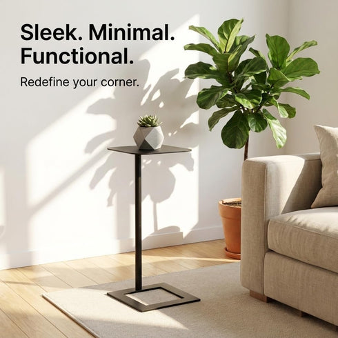 23.4" Stable C Table End Table, Tall C Shaped Side Table That Slides Under Sofa, Slim Under Couch Table, Modern
