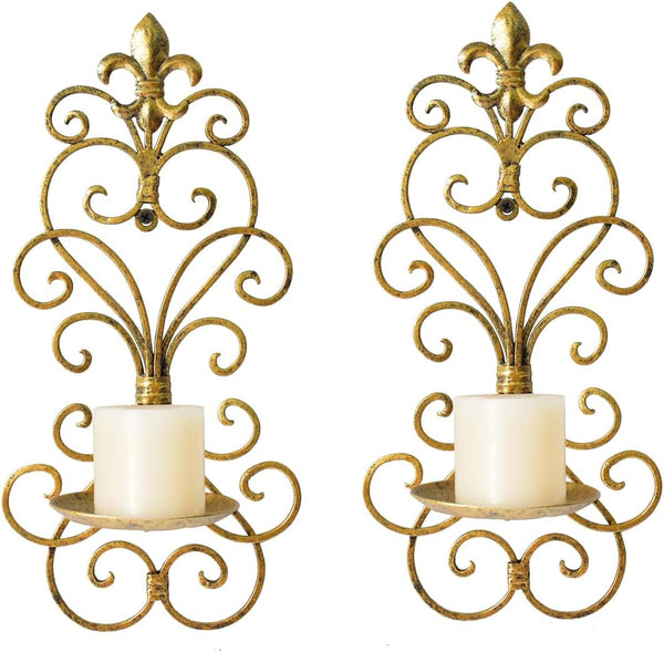 JUCONSIN Wall Sconces Candle Holder Set of 2, Metal Wall Decorations Hanging Wall