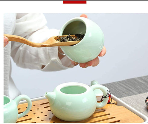 Hoobar Set Set Ceramic Kungfu Tea Travel Tea with Portable Teapot/Teacups/Tea Canister/Tea Tray and Travel Bag,Suitable