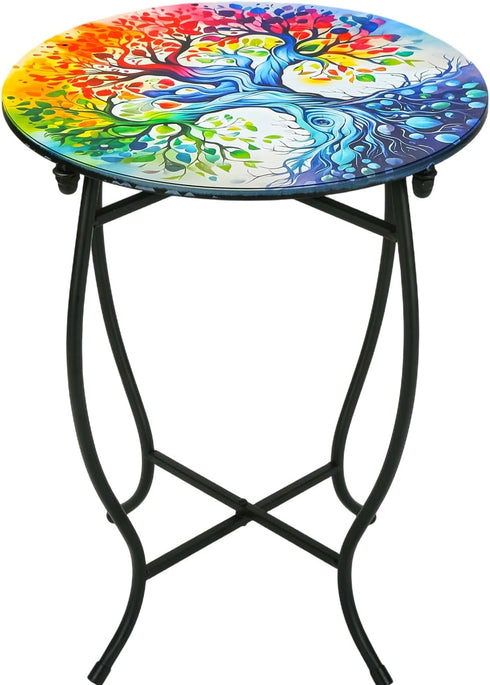 Plant Castle Outdoor Side Table for Small Spaces, 14 Inch Round Metal End Table