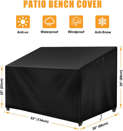 52.7" 26" 35" 2 Outdoor Bench Cover Waterproof, L x W x H Seater Patio Garden Bench Loveseat Sofa Cover, Heavy Duty