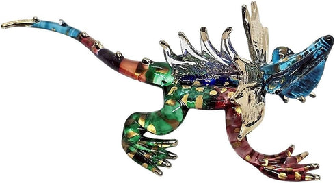 Tiny 2¼" Multicolor Frilled Lizard Agama Chameleon - Miniature Hand Blown Glass Decorative Figure