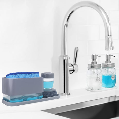 Silicone Organizer Tray, Soap and Sponge Holder for Kitchen Sink, Bathroom - 2 Pack Storage Tray (White)