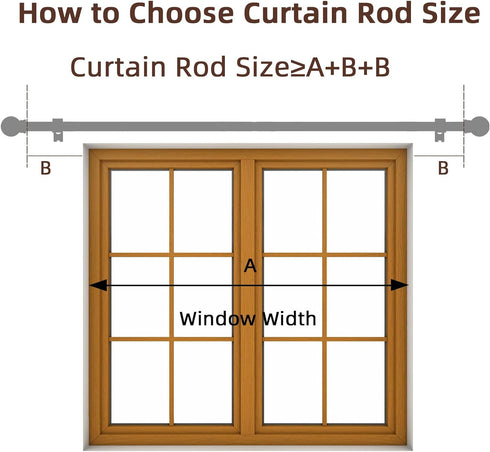 Black 5/8 inch Curtain Rods for Windows 32 to 48, Single Window Curtain Rod Set with Brackets