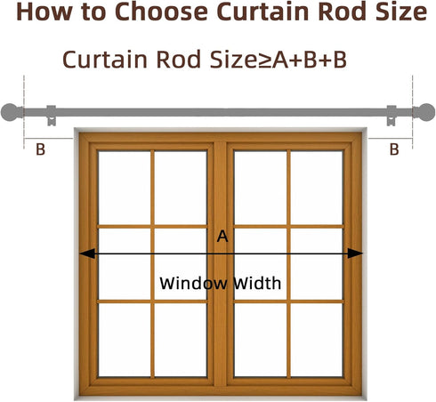 Black 5/8 inch Curtain Rods for Windows 48 to 84-93, Single Window Curtain Rod Set with Brackets