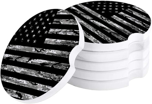 Cup Holders Car Coasters for Women/Men, 2 Pack Absorbent Ceramic Stone Drinks Coaster Set, Camo US Flag