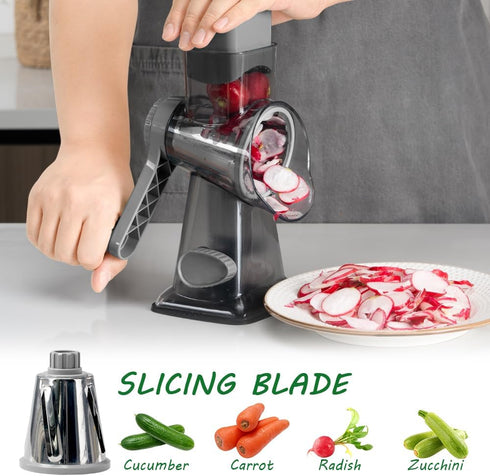3-in-1 Cheese Grater Hand Crank Rotary Vegetables Shredder with Handle, Graters with Interchangeable Blades
