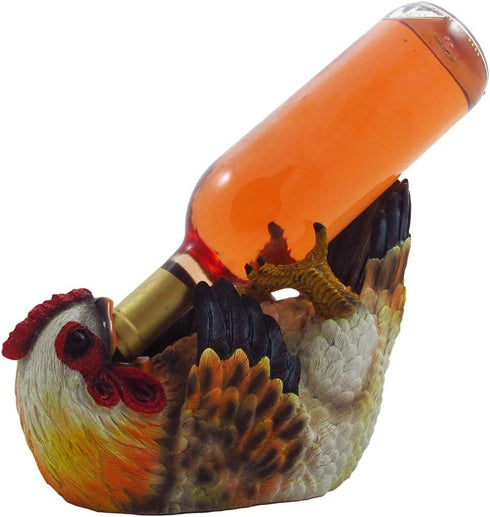 Home 'n Gifts Drinking Chicken Wine Bottle Holder Statue for Country Farm Kitchen Decor Tabletop