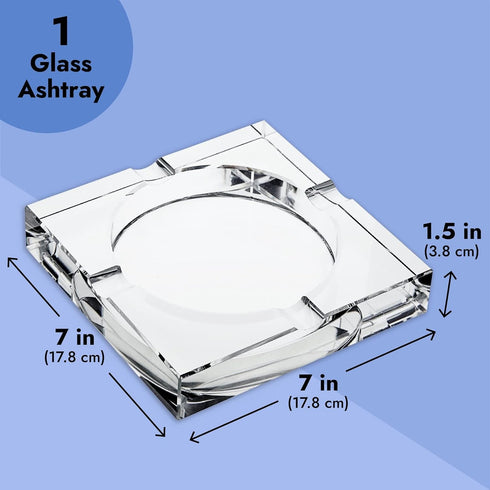 Juvale Glass Crystal Ashtray with 4 Slots for Cigars - Luxury Square Cigarette Holder for Home, Office, Desk (7 x 7 x
