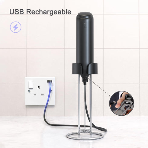 Powerful Electric Milk Frother Set, Rechargeable Drink Blender with Stand, Handheld Milk Frother for Coffee, Matcha
