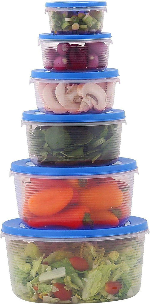 MILTON Mixing Bowl Set with Lids, 6 Bowls & 6 Covers, Plastic Airtight Nesting Containers for Meal Prep (Blue)