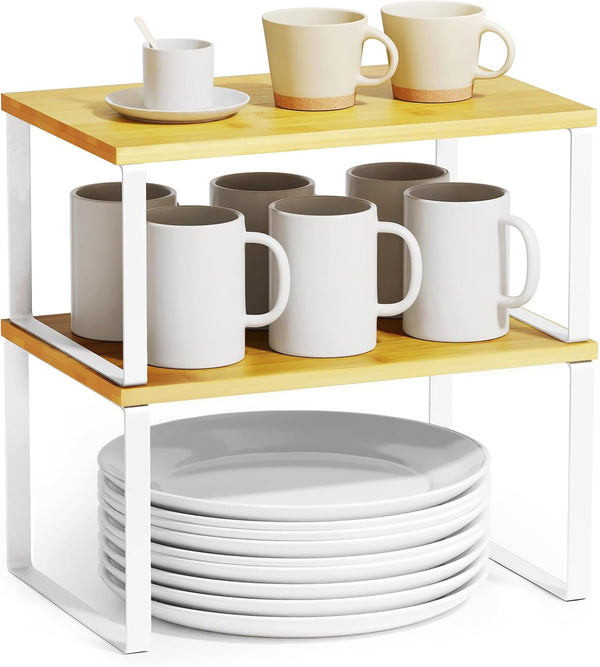 SpaceAid Cabinet Shelf Organizers 2 Pack, Kitchen Counter Rack Shelves Riser, Stackable