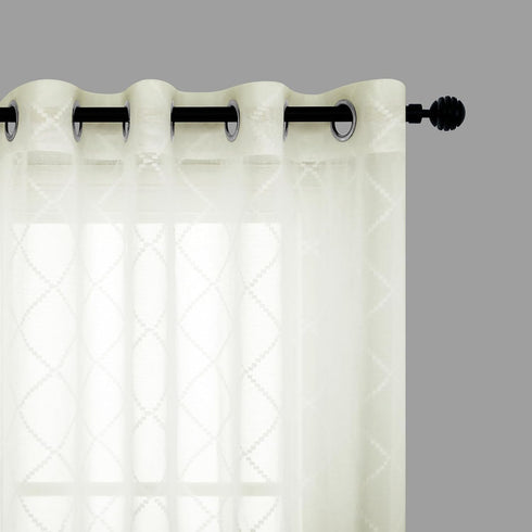 KOUFALL Quatrefoil Sheer Curtains - 63 Inch Length for Living Room - Cream Beige Grommet Semi Sheer Drapes