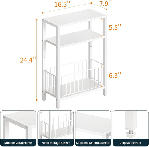 3 Yoobure Narrow Side Table with Storage Basket, Small End Table for Small Spaces, Skinny Side Tables Living Room