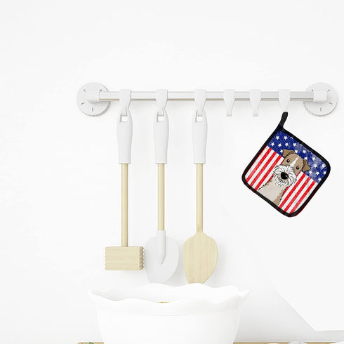 Caroline's Treasures BB2177PTHD American Flag and Wire Haired Fox Terrier Pot Holders - 7 1/2 x 7 1/2