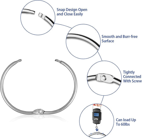 24 Pack Rust Proof Shower Curtain Rings, Circular Decorative Hooks for Bathroom, Metal Rings for Shower Curtain (Chrome)