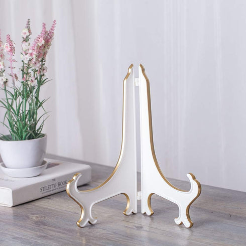 Artliving 10" Decorative Plate Stand Holder, Plastic Picture Easel Display Stand, White Gold, 2 Pack