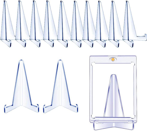 10 Pack of Acrylic Card Stands by Pro-Tec Accessories, Crystal Clear Transparent Mini Easel, 3.4 x 2.5 Inch